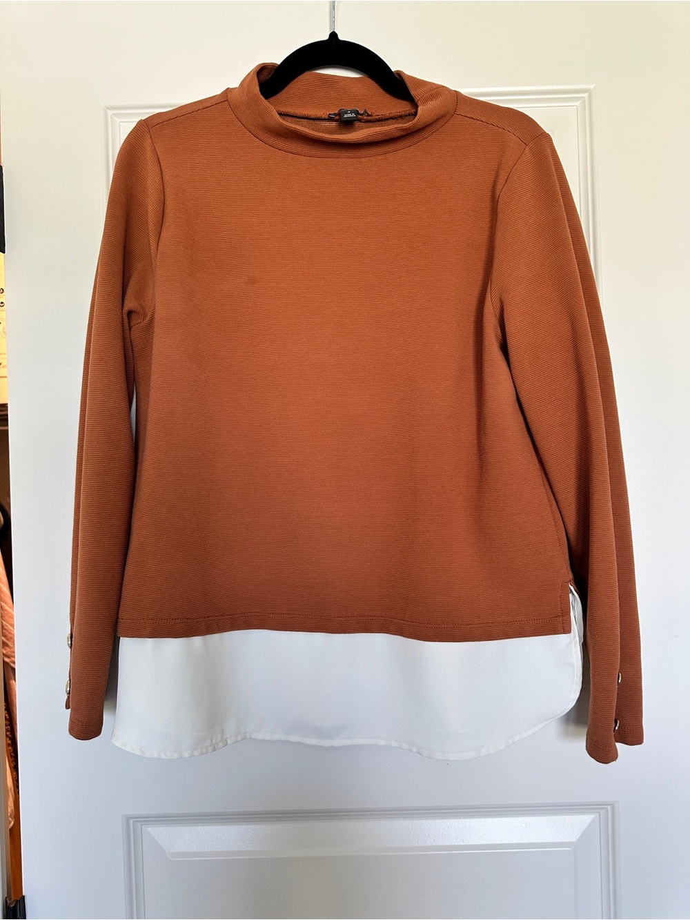 Ann Taylor Rust Mock Neck Layered-Look Sweatshirt with White Hem